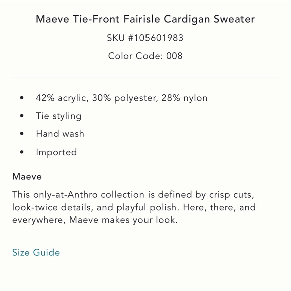 Maeve Anthropologie Tie Front Cardigan Sweater- Sheep Fairisle - Picture 5 of 9